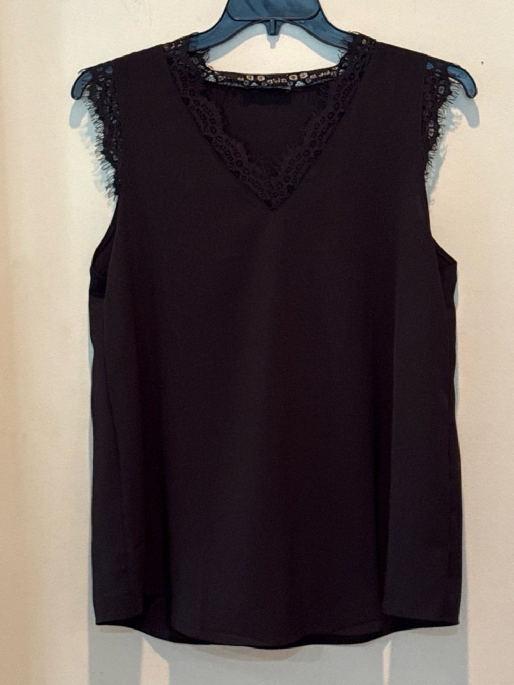 Sleeveless Lace-Trim V-Neck Blouse in Black
